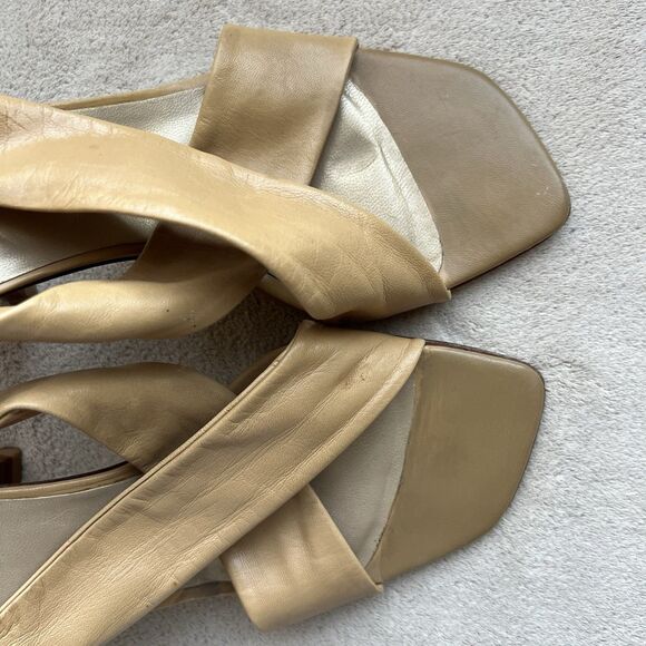 Stuart Weitzman Camel Brown Leather Slide Heeled Sandals Women 5.5 M Crossover - Picture 9 of 16